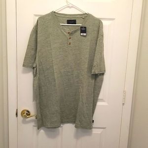 Lucky Brand Mens green Linen Blend 3 button Short Sleeved T Shirt Size XXL